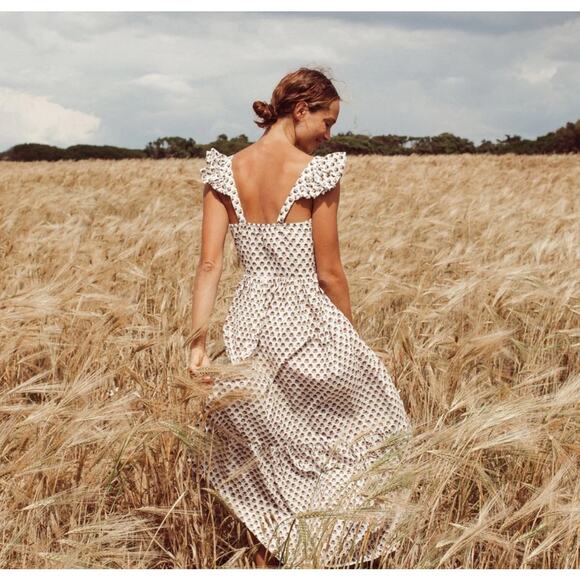 B51 Daughters of India Manjari Maxi Dress Floral XS Ruffle Boho Cottage Flowy - Picture 2 of 11